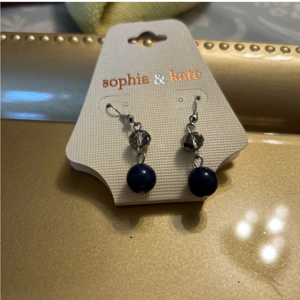 Navy and Silver Drop Earrings